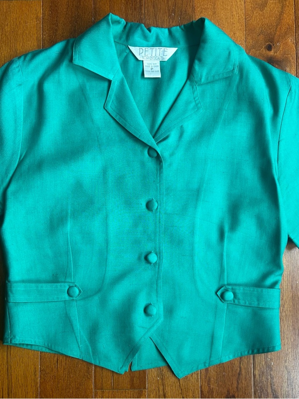 Petite Sophisticate Teal Button-Front Jacket